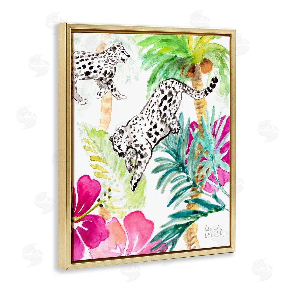 Sundance Graphics Tropical Island Cheetahs Gold Floating Frame Canvas Wall Art Print
