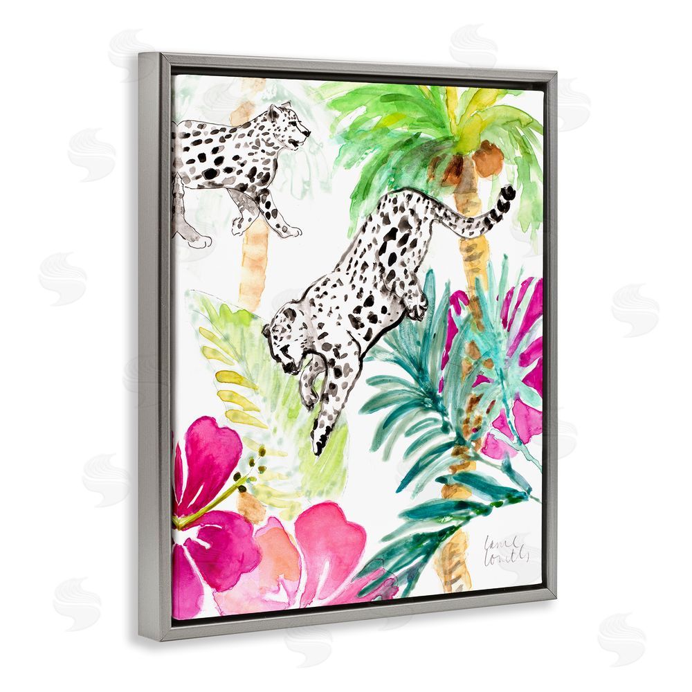 Sundance Graphics Tropical Island Cheetahs Gray Floating Frame Canvas Wall Art Print