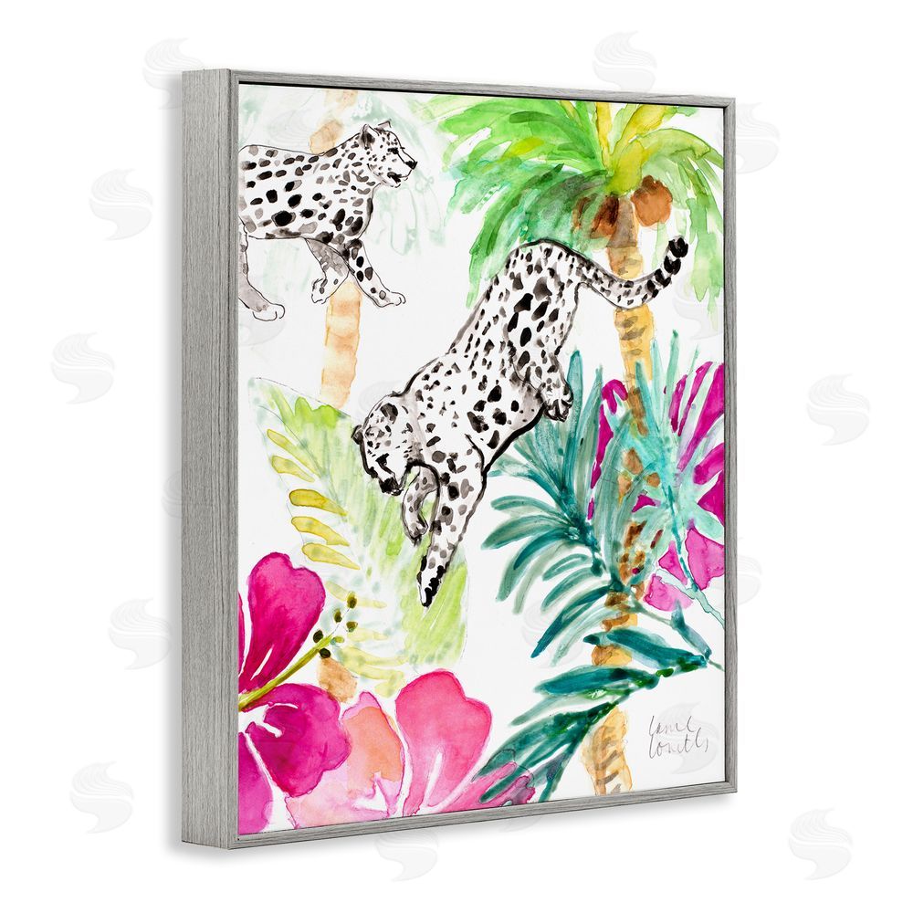 Sundance Graphics Tropical Island Cheetahs Gray Framed Giclee Wall Art Print