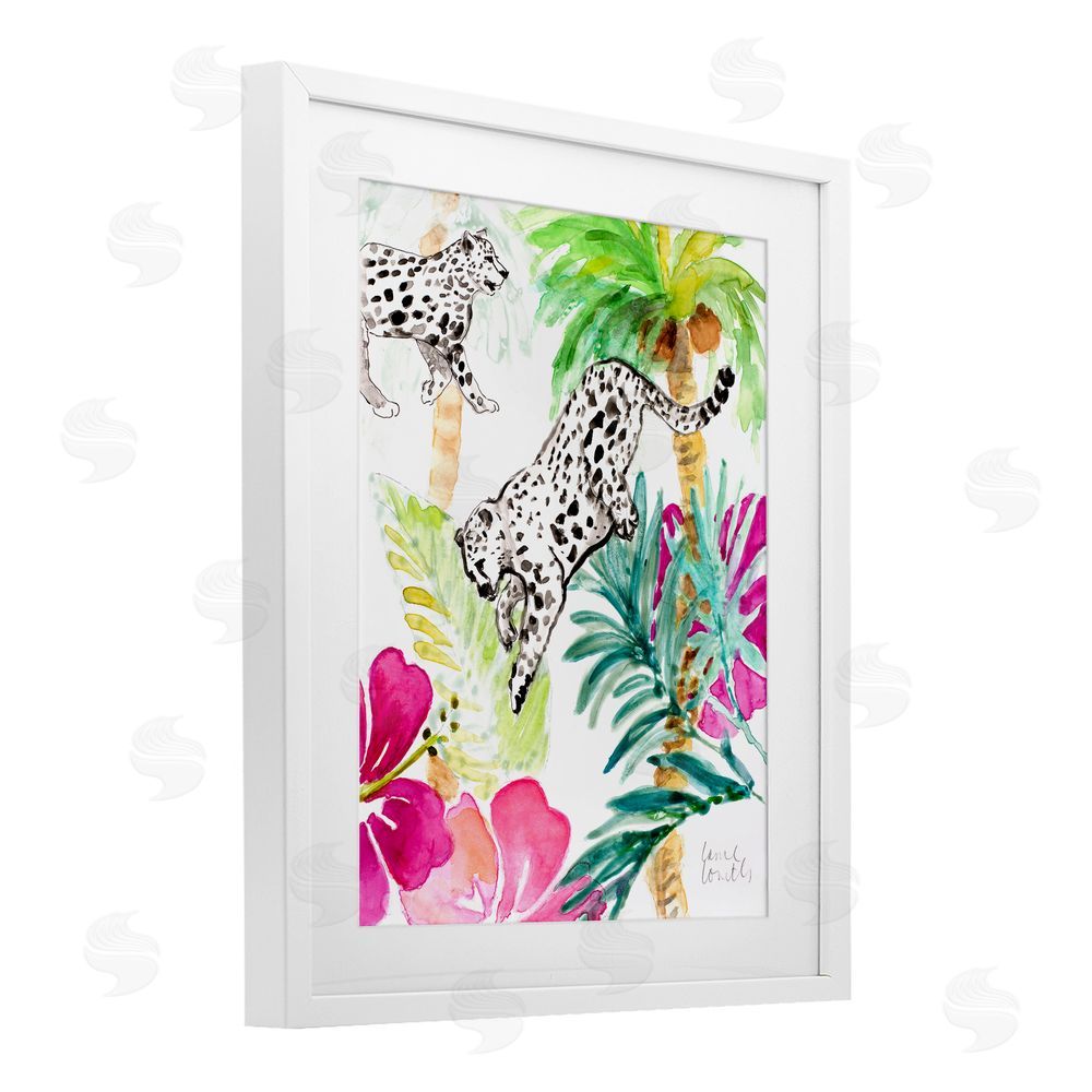 Sundance Graphics Tropical Island Cheetahs White Framed Print Under Glass Wall Art