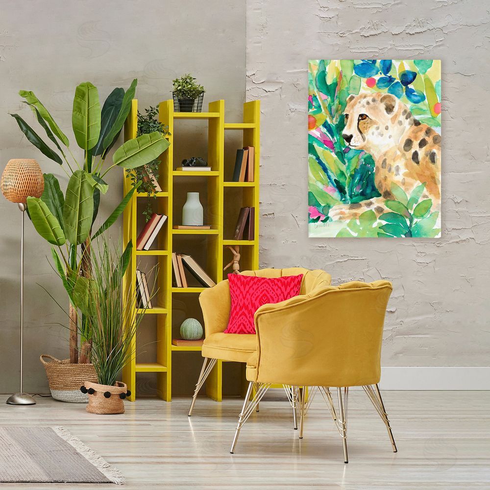 Lanie Loreth Vibrant Chillin' Cheetah Stretched Canvas Wall Art in Room