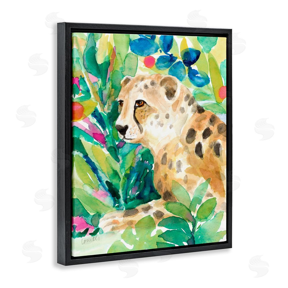 Lanie Loreth Vibrant Chillin' Cheetah Black Floating Frame Canvas Wall Art Print