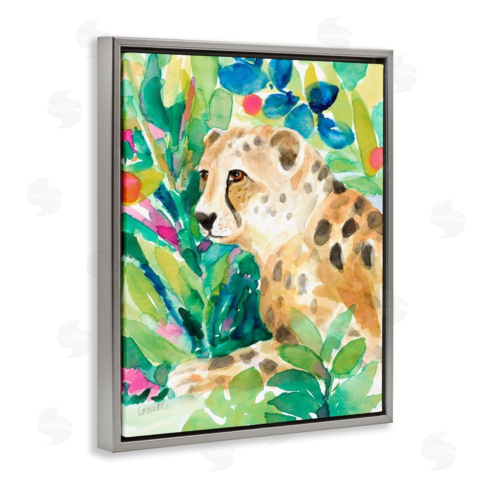 Lanie Loreth Vibrant Chillin' Cheetah Gray Floating Frame Canvas Wall Art Print