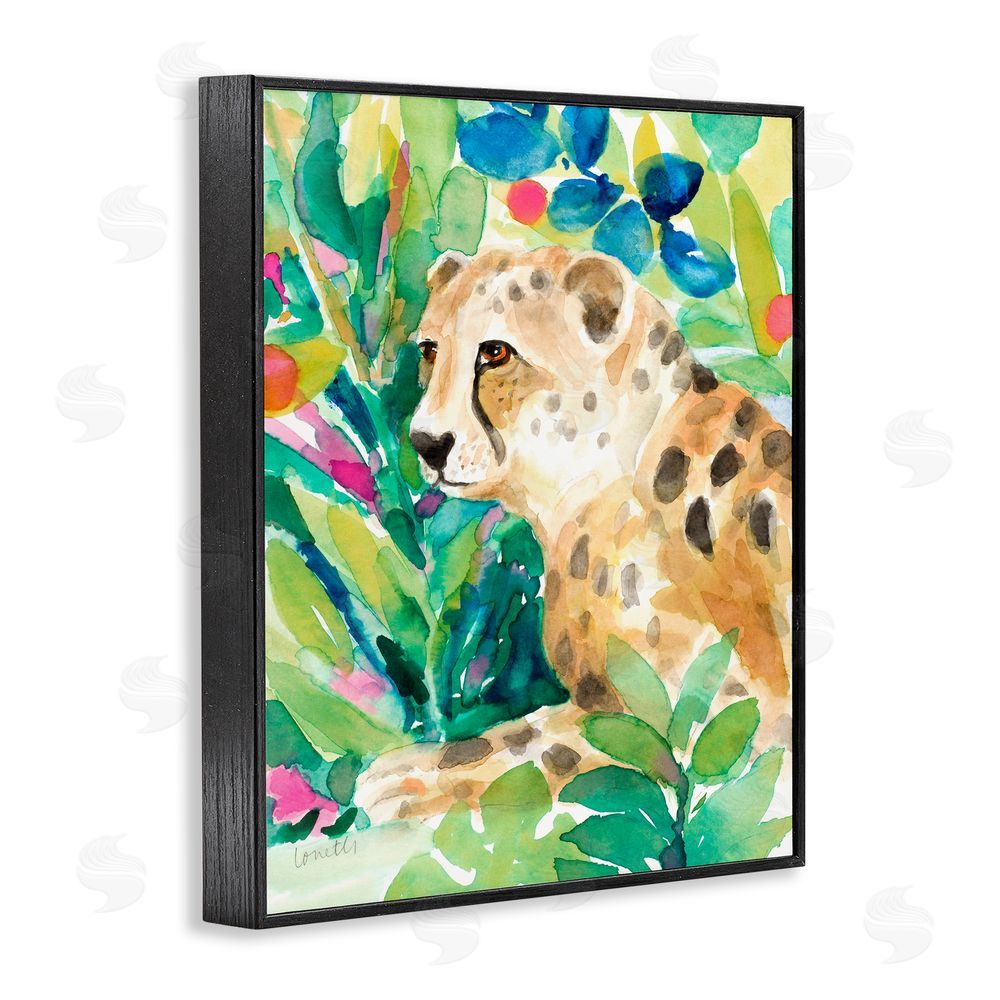 Lanie Loreth Vibrant Chillin' Cheetah Black Framed Giclee Wall Art Print