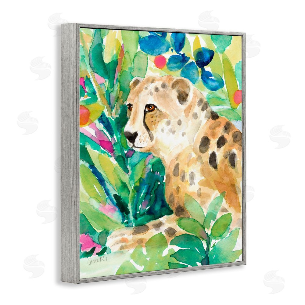 Lanie Loreth Vibrant Chillin' Cheetah Gray Framed Giclee Wall Art Print