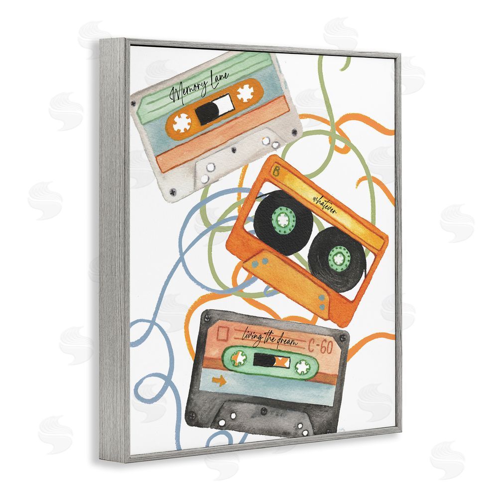 Sundance Graphics Cassette Mix Tapes Trio Gray Framed Giclee Wall Art Print