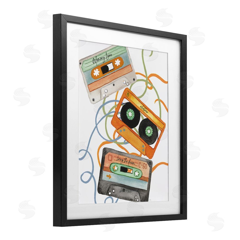 Sundance Graphics Cassette Mix Tapes Trio Black Framed Print Under Glass Wall Art
