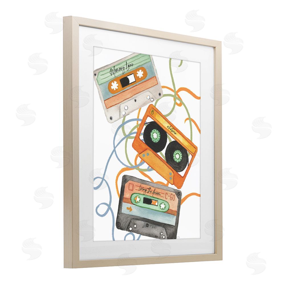 Sundance Graphics Cassette Mix Tapes Trio Birch Framed Print Under Glass Wall Art