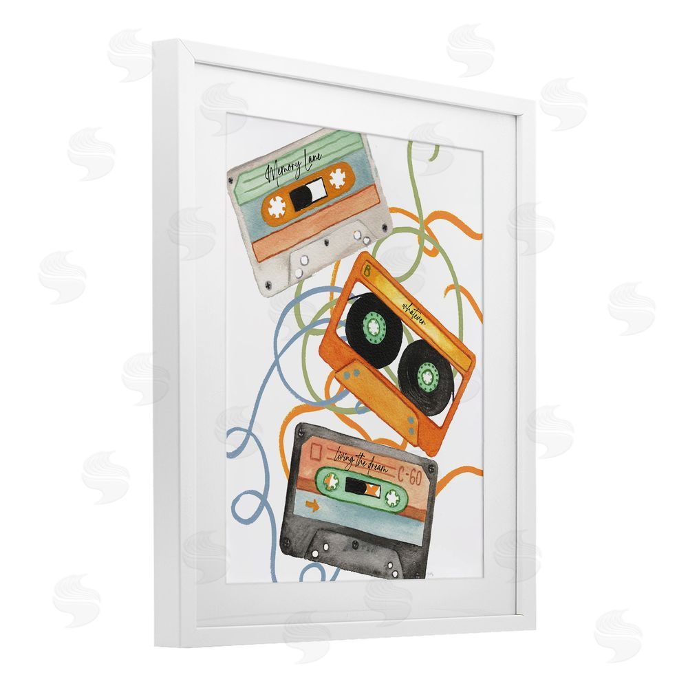 Sundance Graphics Cassette Mix Tapes Trio White Framed Print Under Glass Wall Art