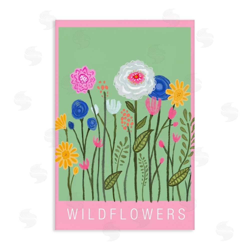 Elizabeth Medley Wild Flowers with Pink Border Stretched Canvas Wall Art Print