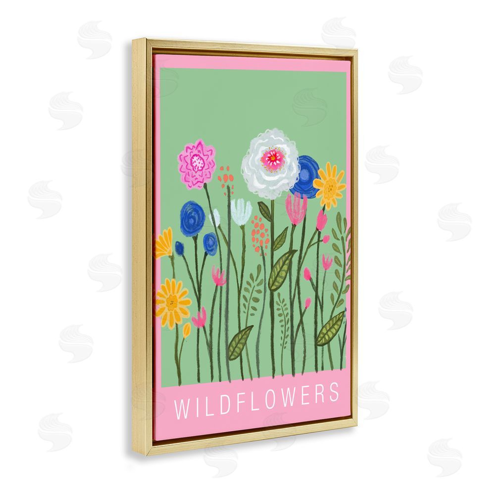Elizabeth Medley Wild Flowers with Pink Border Gold Floating Frame Canvas Wall Art Print