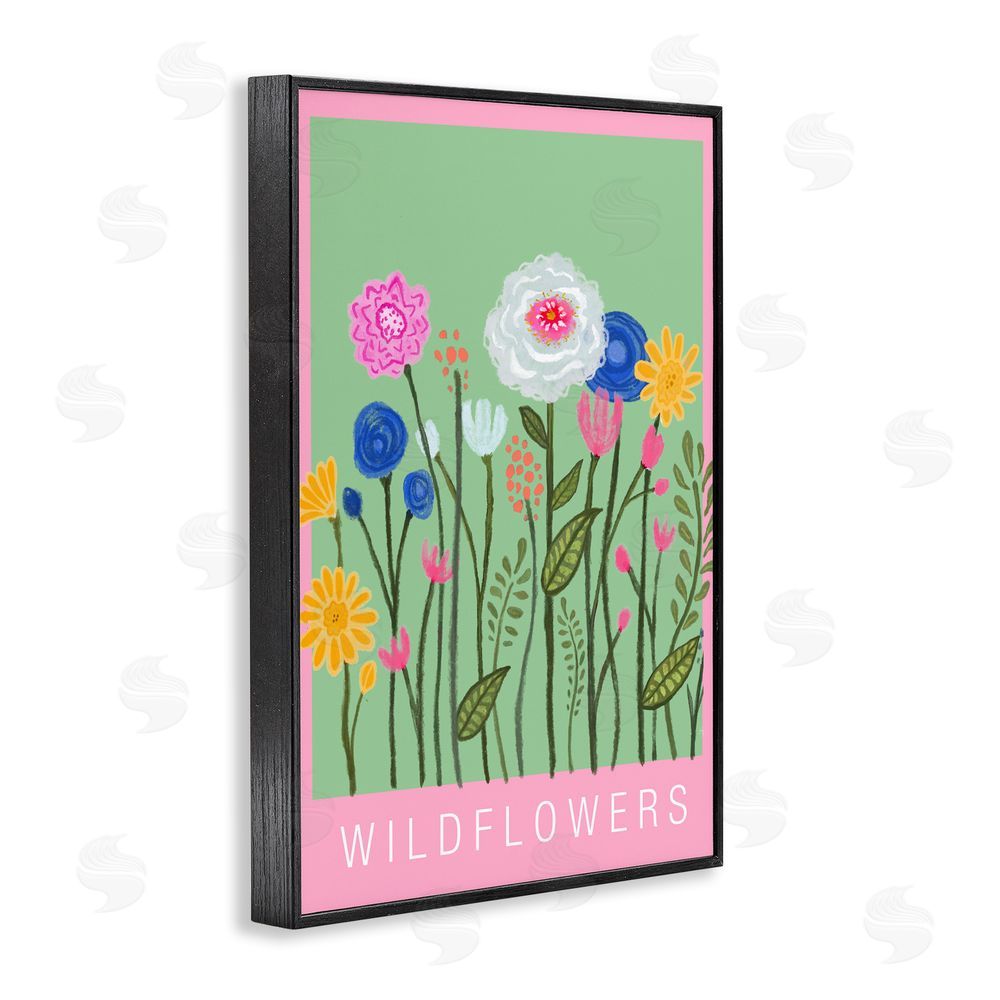Elizabeth Medley Wild Flowers with Pink Border Black Framed Giclee Wall Art Print