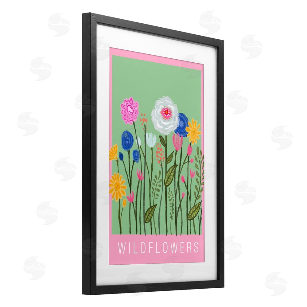 Elizabeth Medley Wild Flowers with Pink Border Black Framed Print Under Glass Wall Art