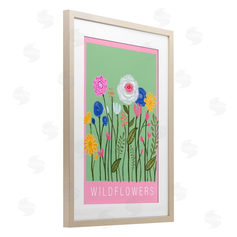 Elizabeth Medley Wild Flowers with Pink Border Birch Framed Print Under Glass Wall Art