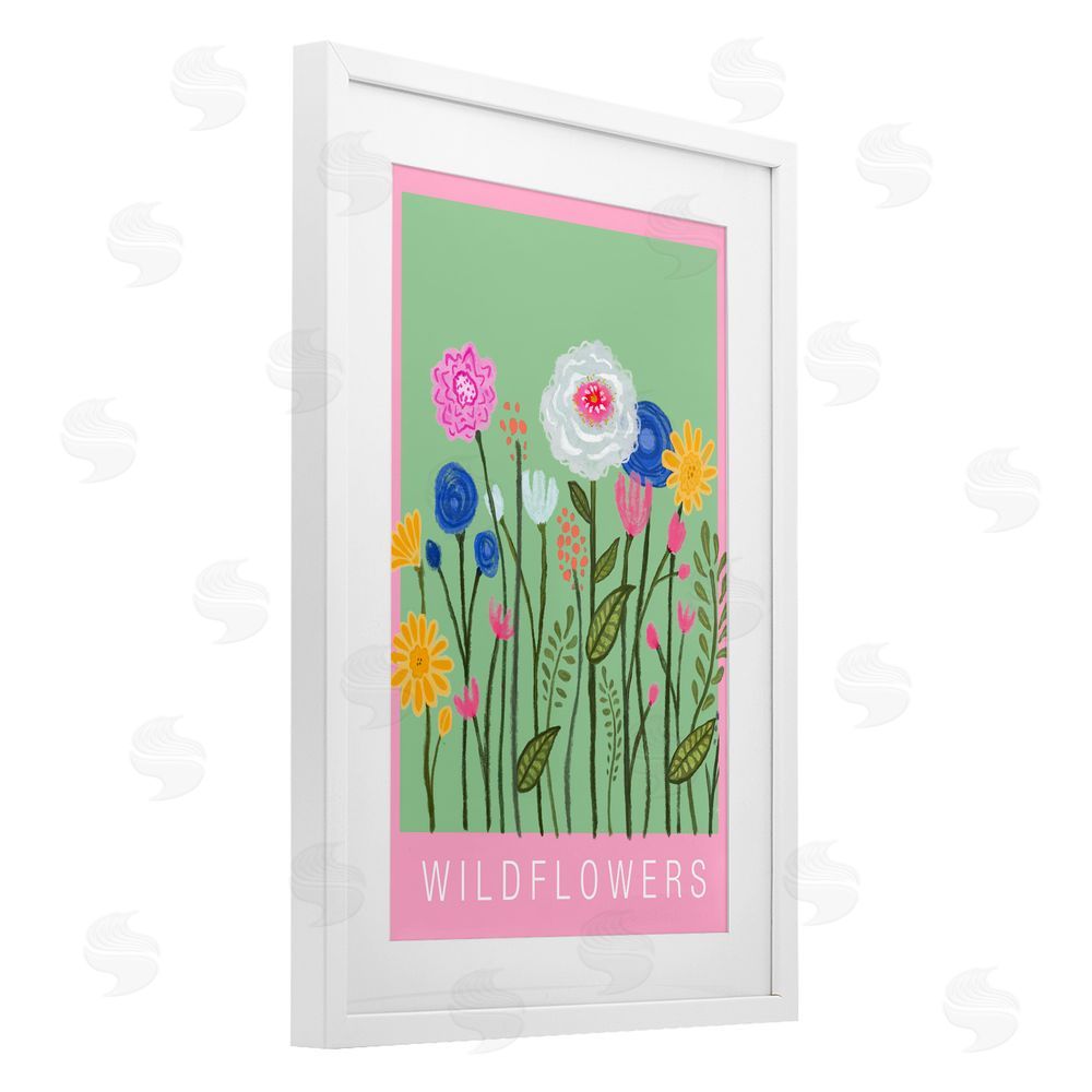 Elizabeth Medley Wild Flowers with Pink Border White Framed Print Under Glass Wall Art