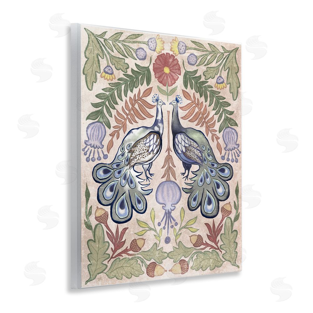 Elizabeth Medley Symmetrical Peacock & Flower Pattern Wall Plaque Art Print