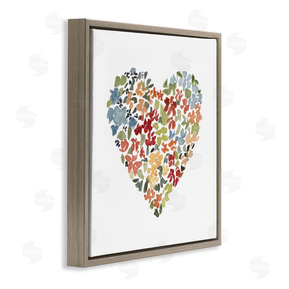 Sundance Graphics Blooming Earth Tone Heart Brown Floating Frame Canvas Wall Art Print