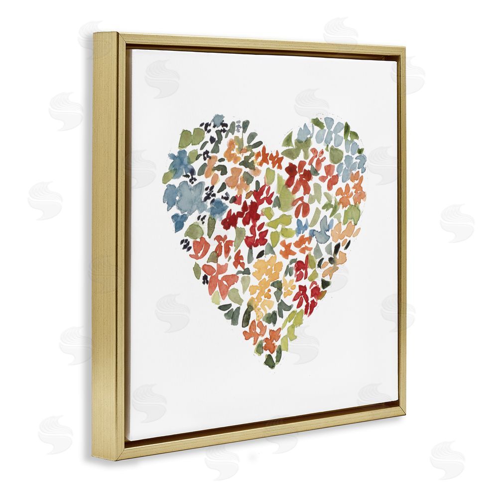 Sundance Graphics Blooming Earth Tone Heart Gold Floating Frame Canvas Wall Art Print