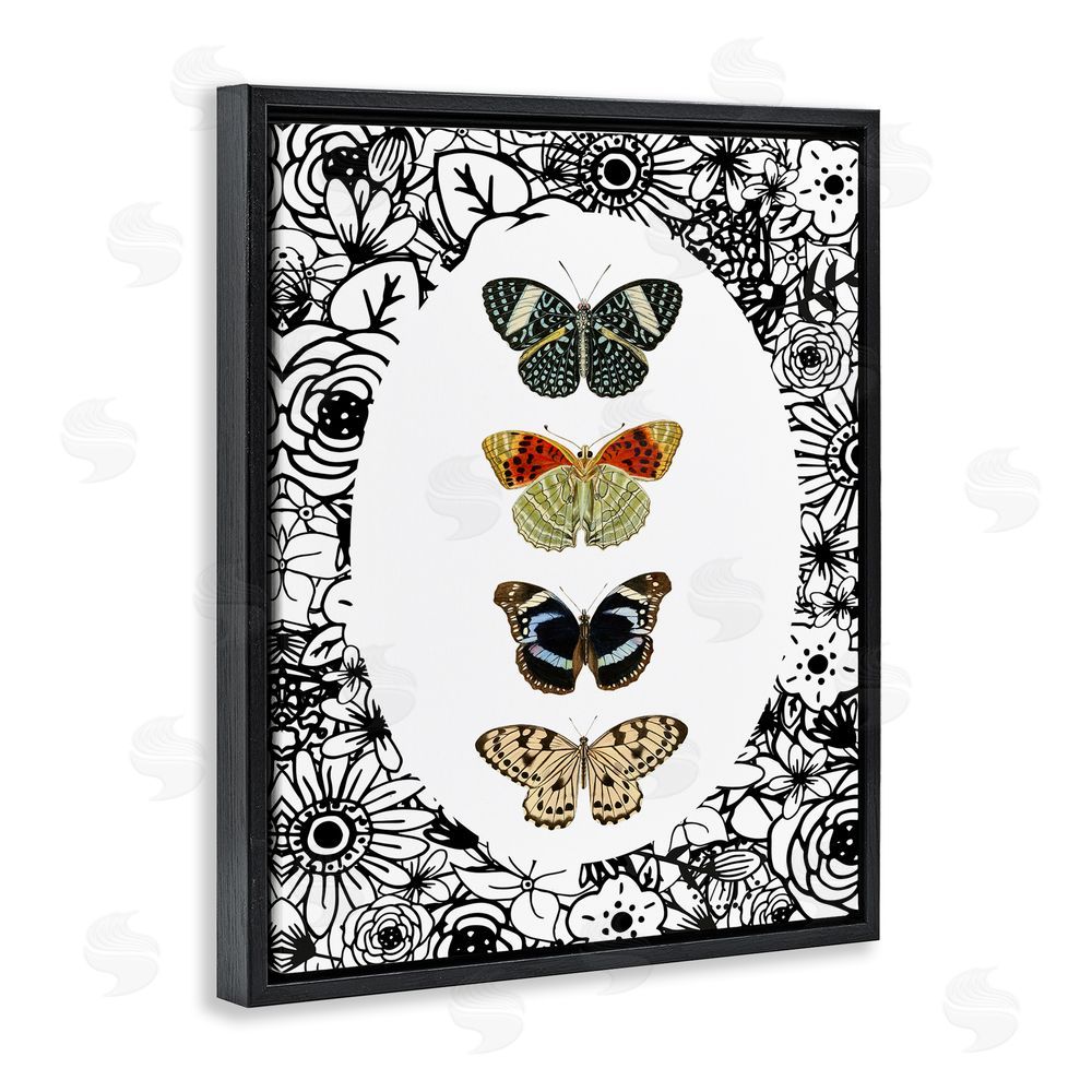 Sundance Graphics Floral Butterfly Lineup Black Floating Frame Canvas Wall Art Print