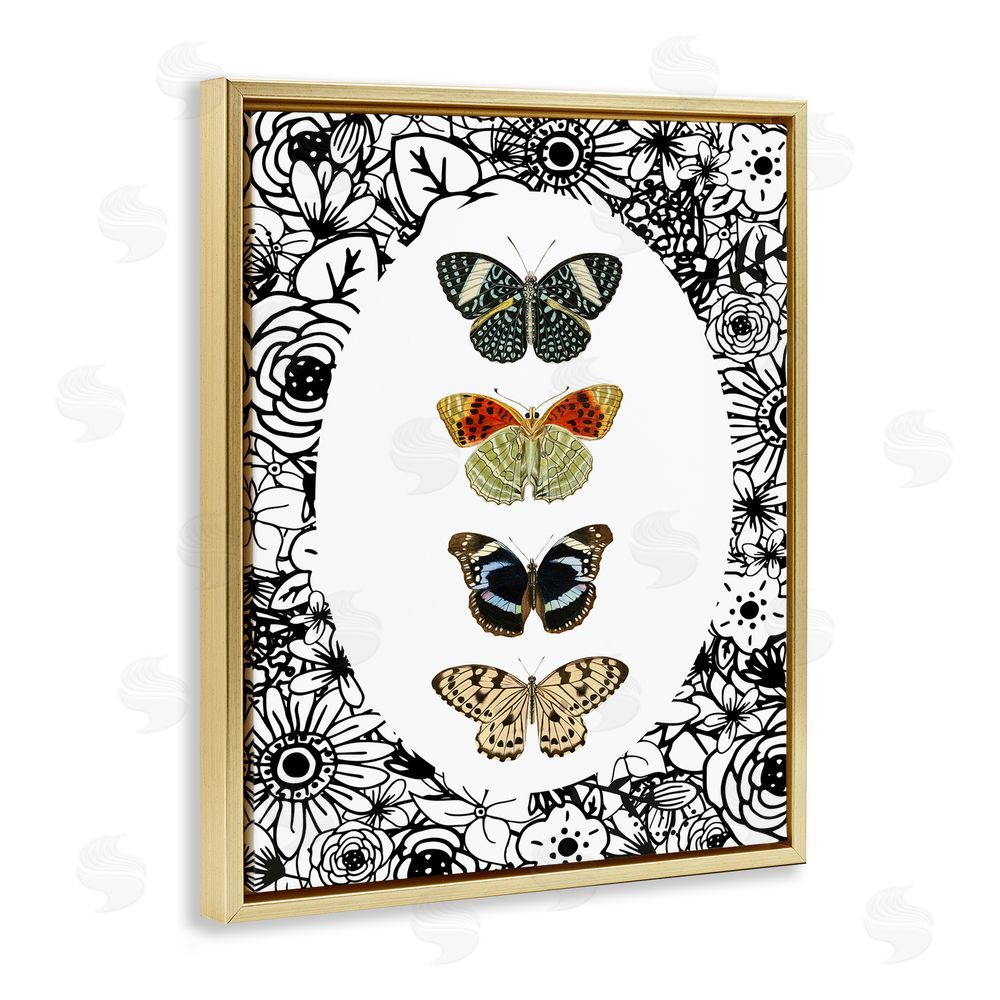 Sundance Graphics Floral Butterfly Lineup Gold Floating Frame Canvas Wall Art Print