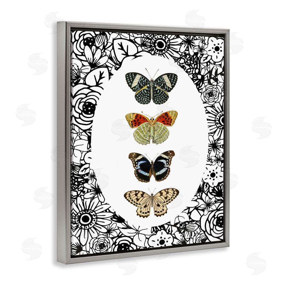 Sundance Graphics Floral Butterfly Lineup Gray Floating Frame Canvas Wall Art Print