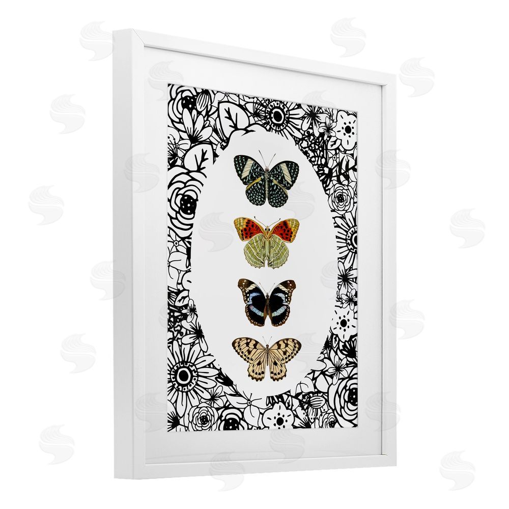 Sundance Graphics Floral Butterfly Lineup White Framed Print Under Glass Wall Art