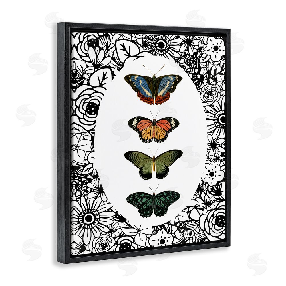 Sundance Graphics Floral Border Butterfly Lineup Black Floating Frame Canvas Wall Art Print