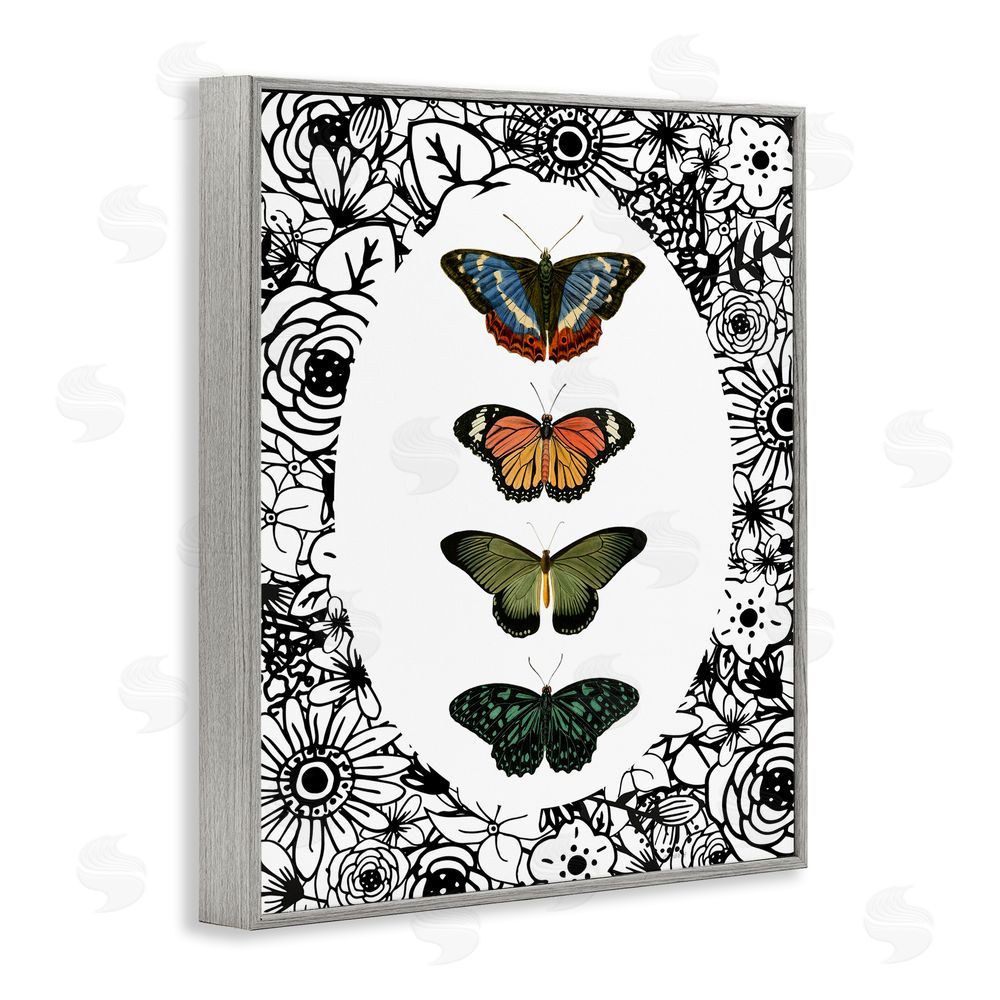 Sundance Graphics Floral Border Butterfly Lineup Gray Framed Giclee Wall Art Print