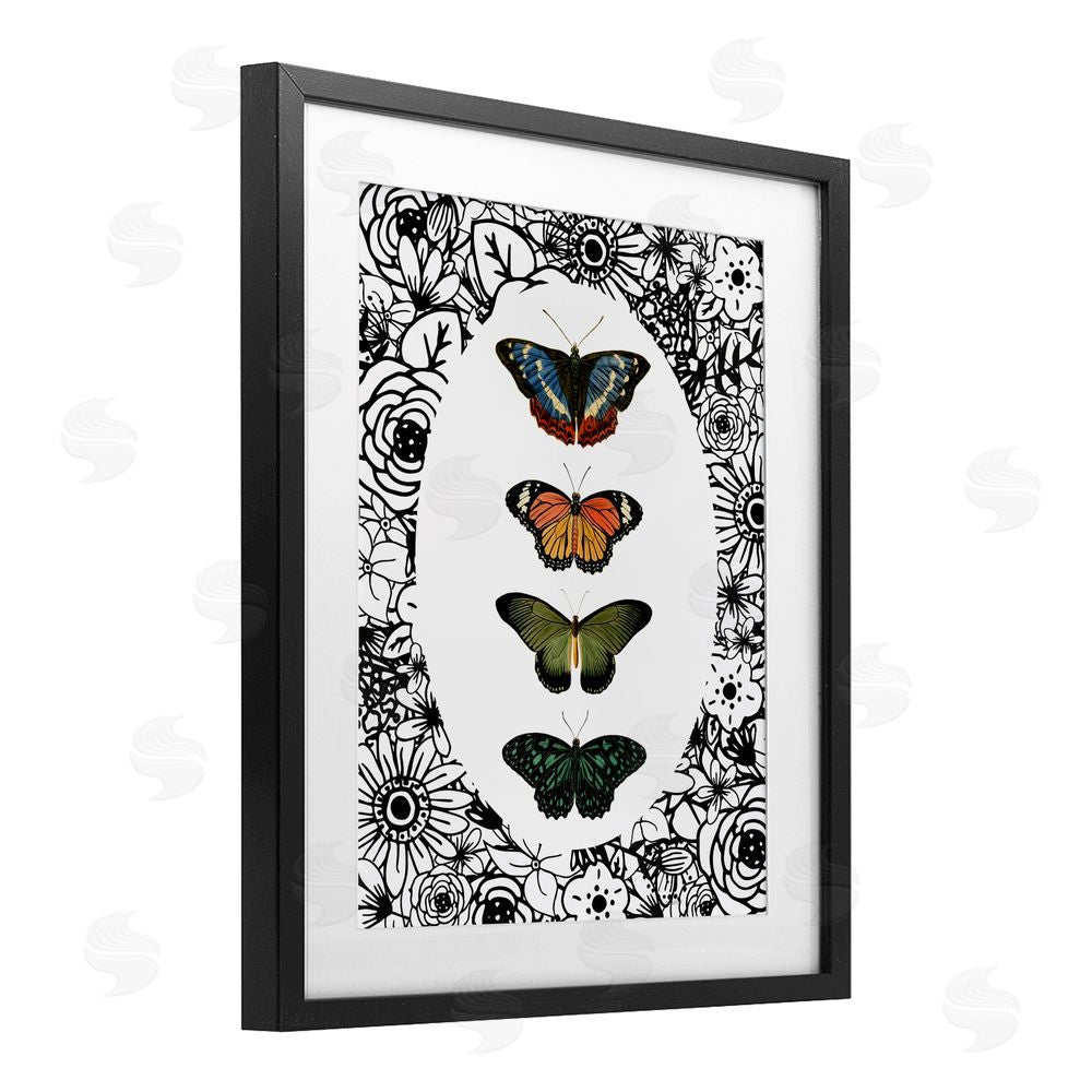 Sundance Graphics Floral Border Butterfly Lineup Black Framed Print Under Glass Wall Art