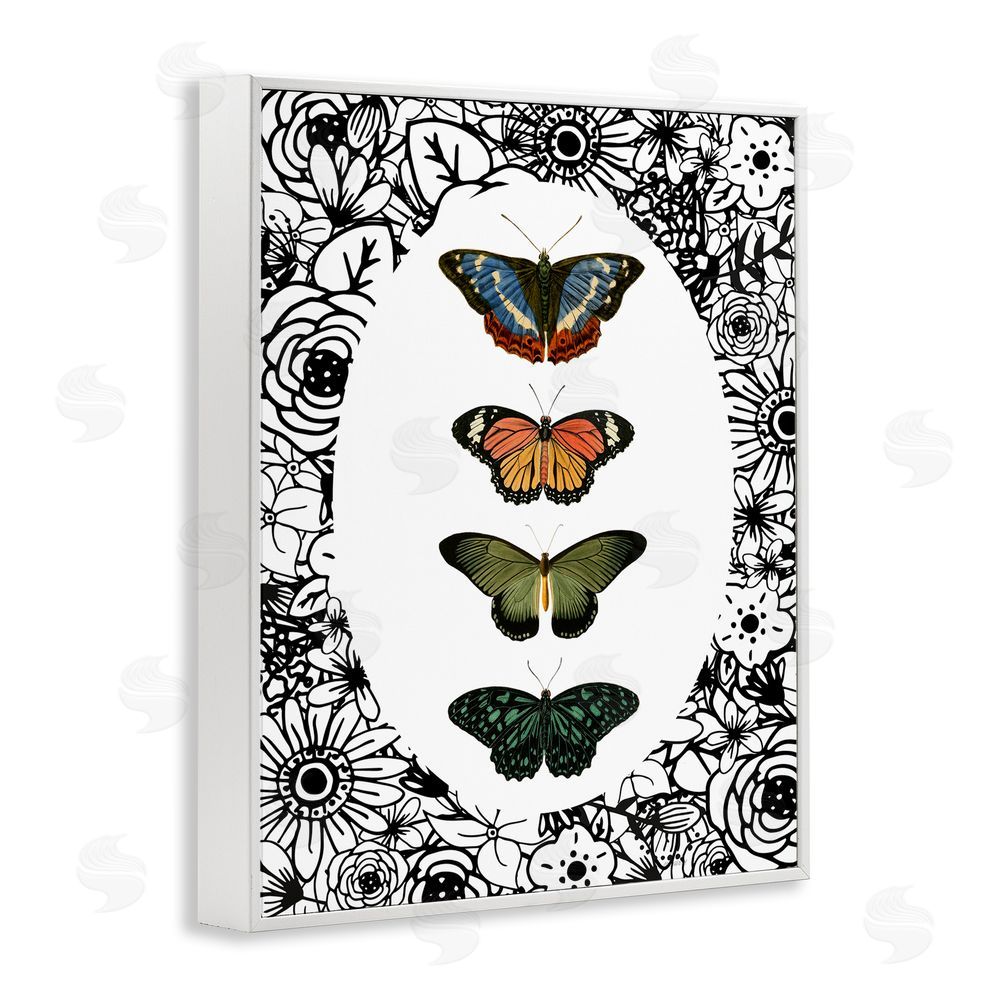 Sundance Graphics Floral Border Butterfly Lineup White Framed Giclee Wall Art Print