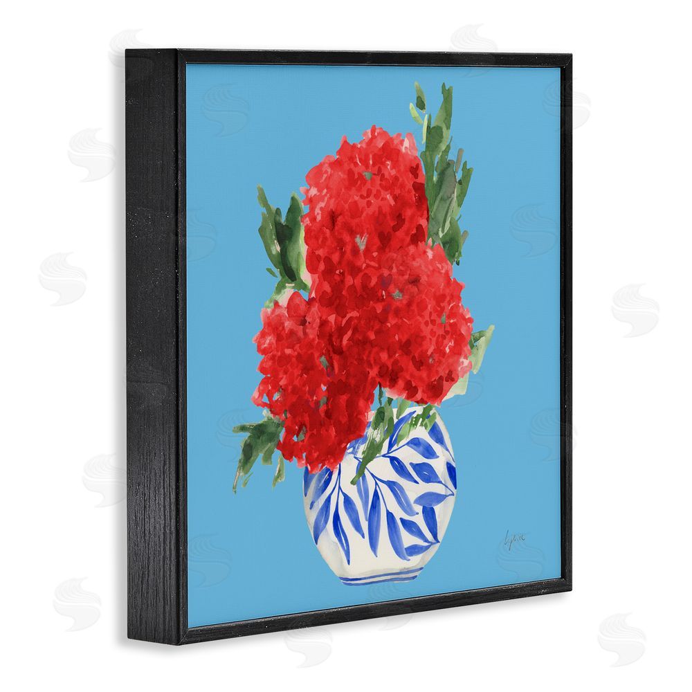 Lucille Price Red Hydrangeas Blue Vase Black Framed Giclee Wall Art Print