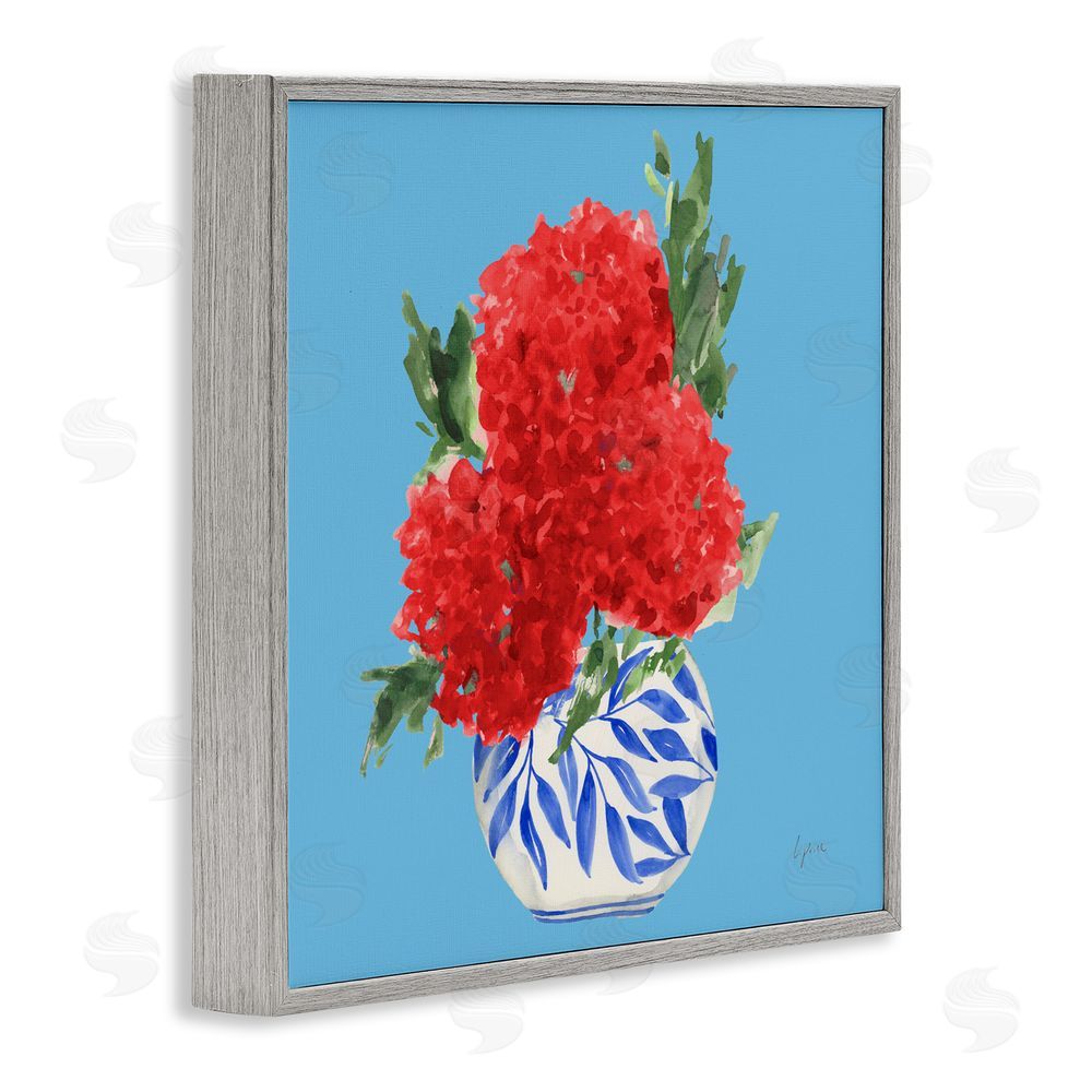 Lucille Price Red Hydrangeas Blue Vase Gray Framed Giclee Wall Art Print