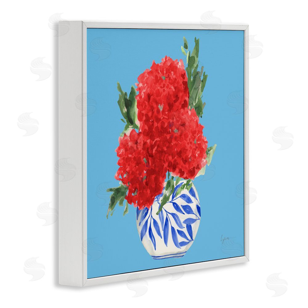 Lucille Price Red Hydrangeas Blue Vase White Framed Giclee Wall Art Print