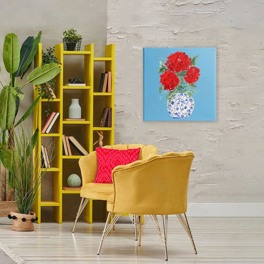 Sundance Graphics Bold Red Hydrangea Trio Canvas Wall Art Print in Room