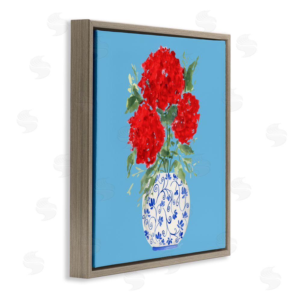 Sundance Graphics Bold Red Hydrangea Trio Brown Floating Frame Canvas Wall Art Print