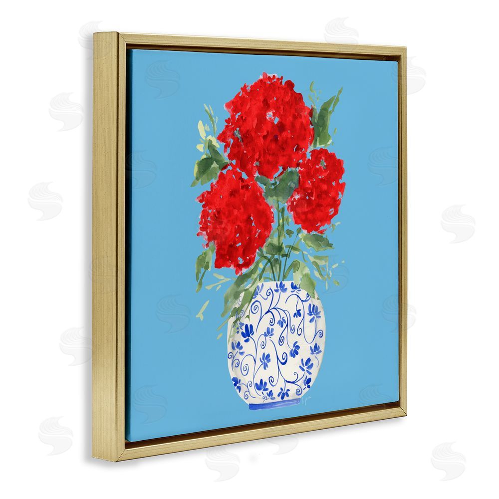Sundance Graphics Bold Red Hydrangea Trio Gold Floating Frame Canvas Wall Art Print