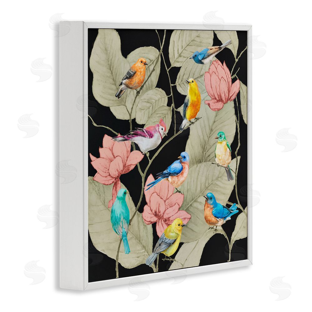 Lorenzo Collective Colorful Birds & Leaf Motif White Framed Giclee Wall Art Print