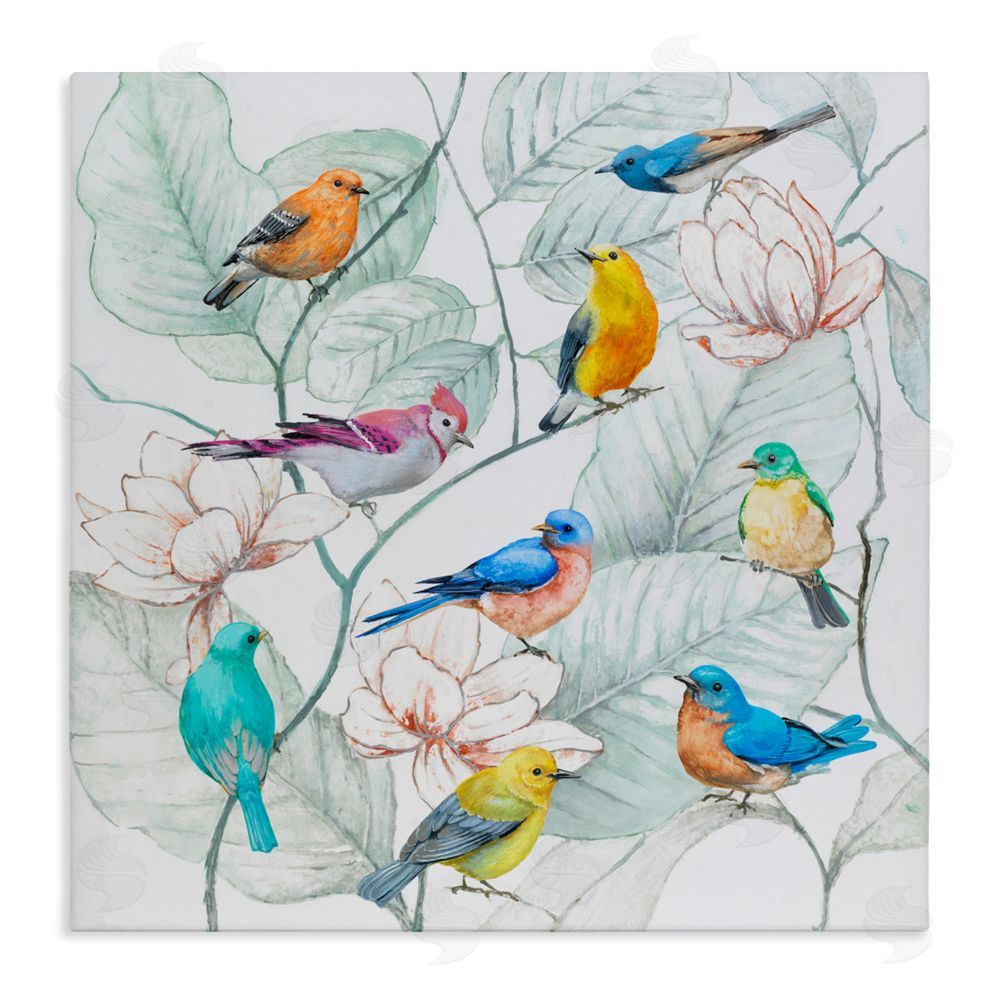 Lorenzo Collective Colorful Array Of Birds Stretched Canvas Wall Art Print