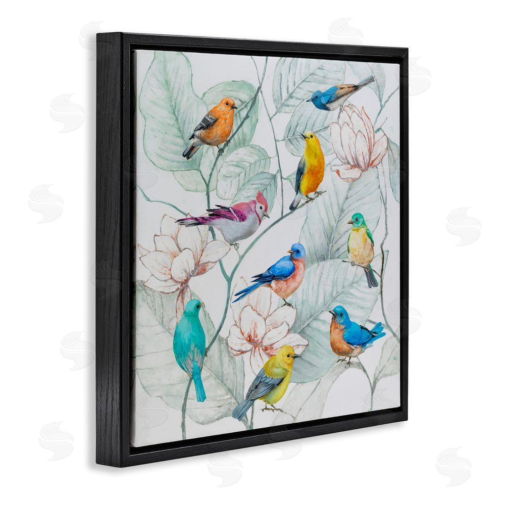 Lorenzo Collective Colorful Array Of Birds Black Floating Frame Canvas Wall Art Print