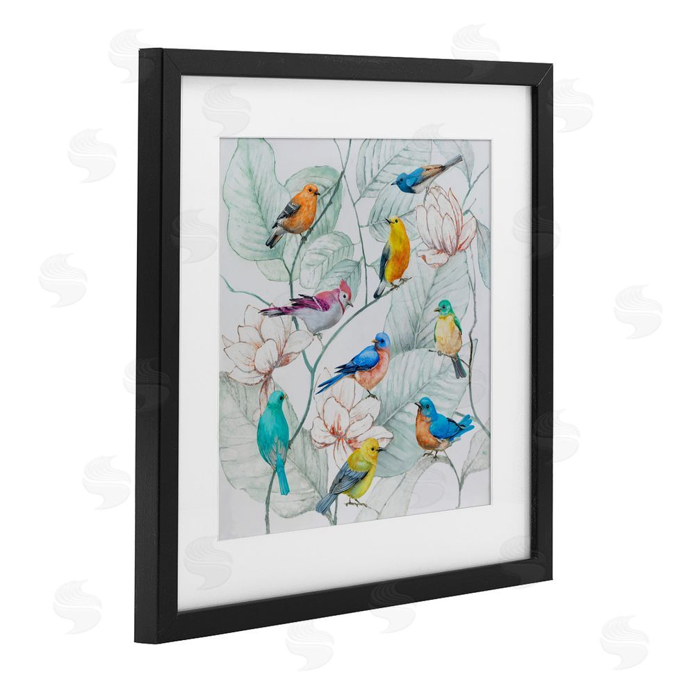 Lorenzo Collective Colorful Array Of Birds Black Framed Print Under Glass Wall Art