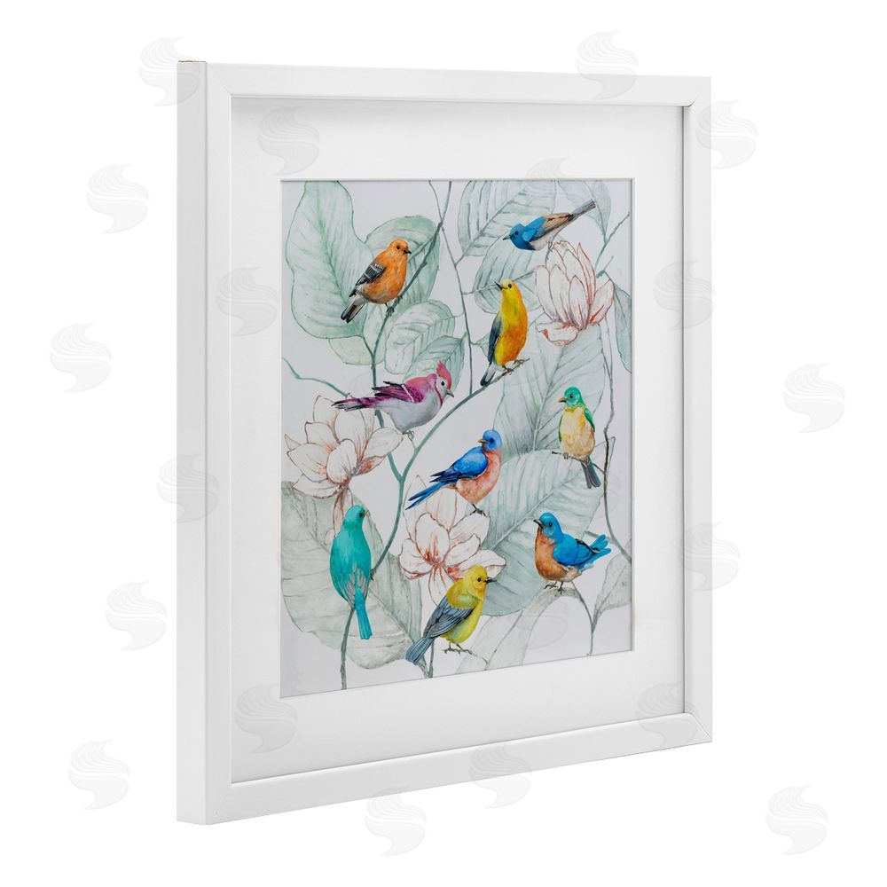 Lorenzo Collective Colorful Array Of Birds White Framed Print Under Glass Wall Art