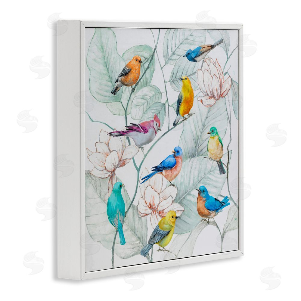 Lorenzo Collective Colorful Array Of Birds White Framed Giclee Wall Art Print