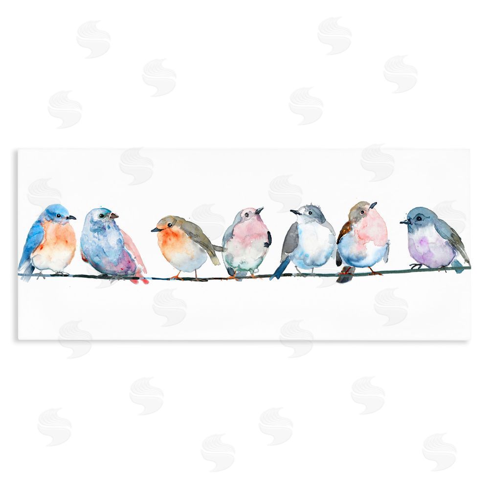 Lorenzo Collective Perching Pastel Birds Stretched Canvas Wall Art Print