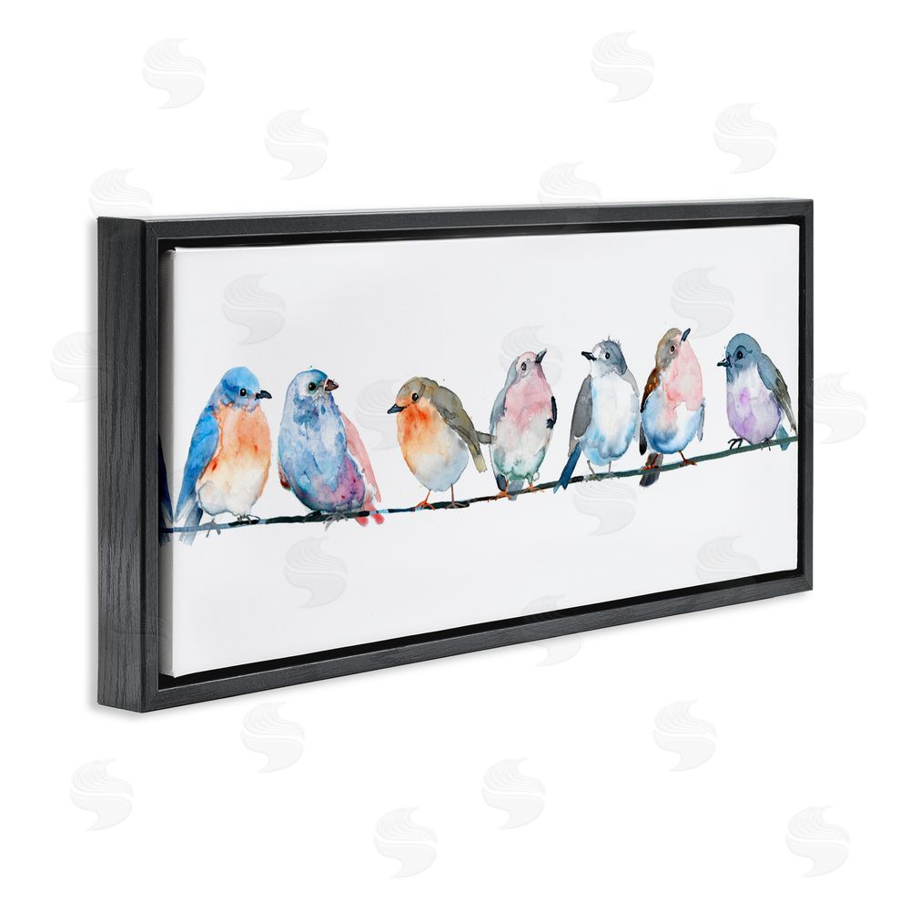 Lorenzo Collective Perching Pastel Birds Black Floating Frame Canvas Wall Art Print