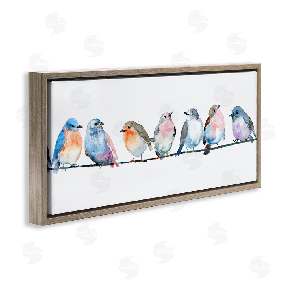 Lorenzo Collective Perching Pastel Birds Brown Floating Frame Canvas Wall Art Print