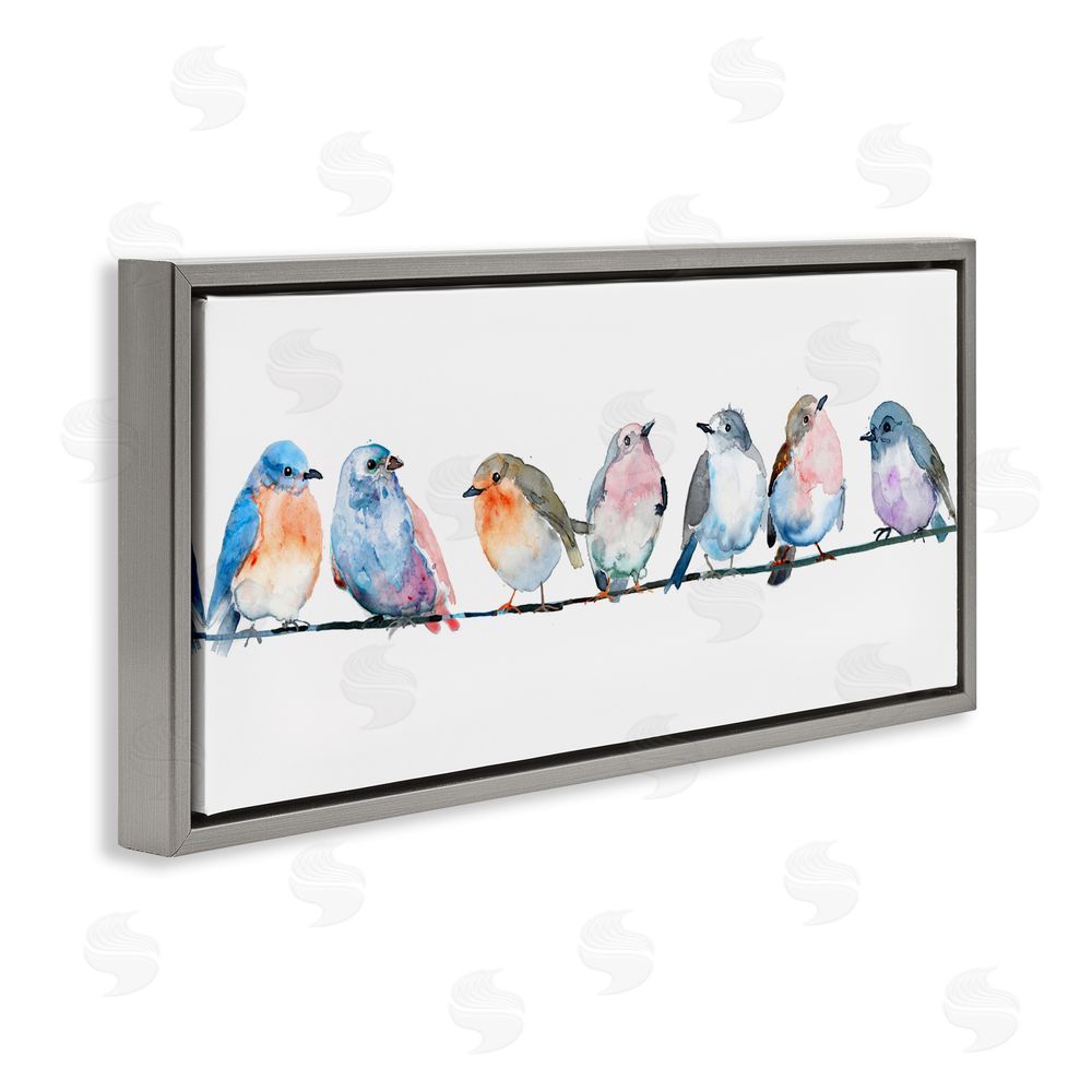 Lorenzo Collective Perching Pastel Birds Gray Floating Frame Canvas Wall Art Print