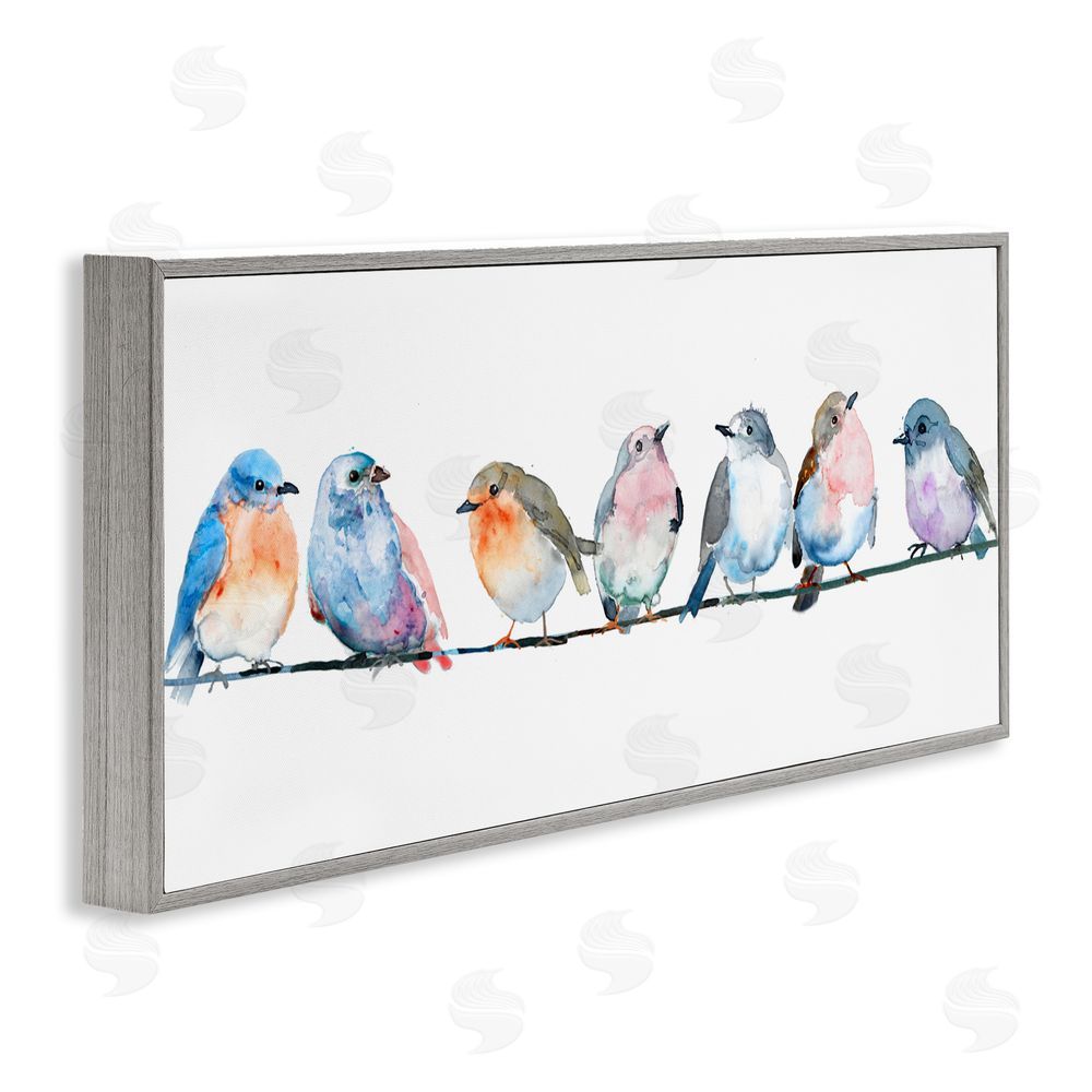 Lorenzo Collective Perching Pastel Birds Gray Framed Giclee Wall Art Print