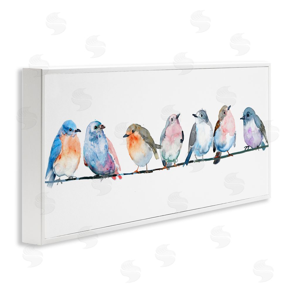 Lorenzo Collective Perching Pastel Birds White Framed Giclee Wall Art Print