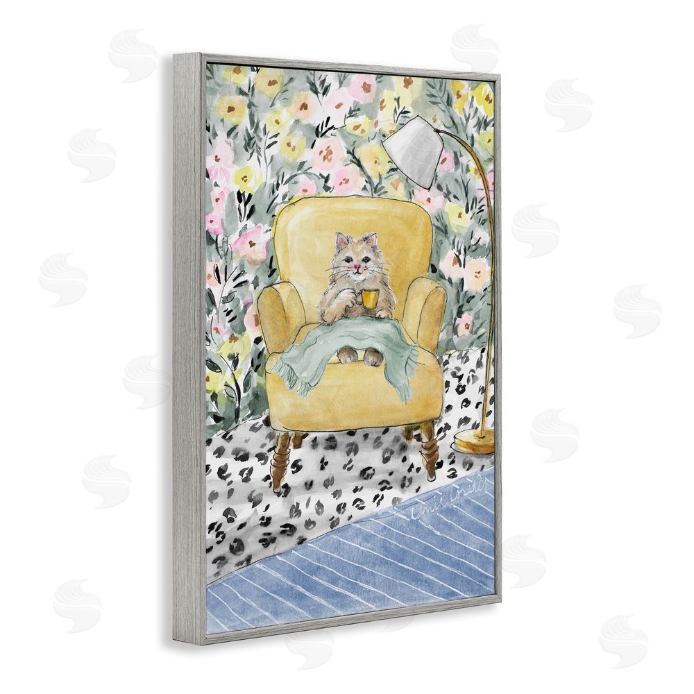 Lanie Loreth Cozy Cat Corner Gray Framed Giclee Wall Art Print