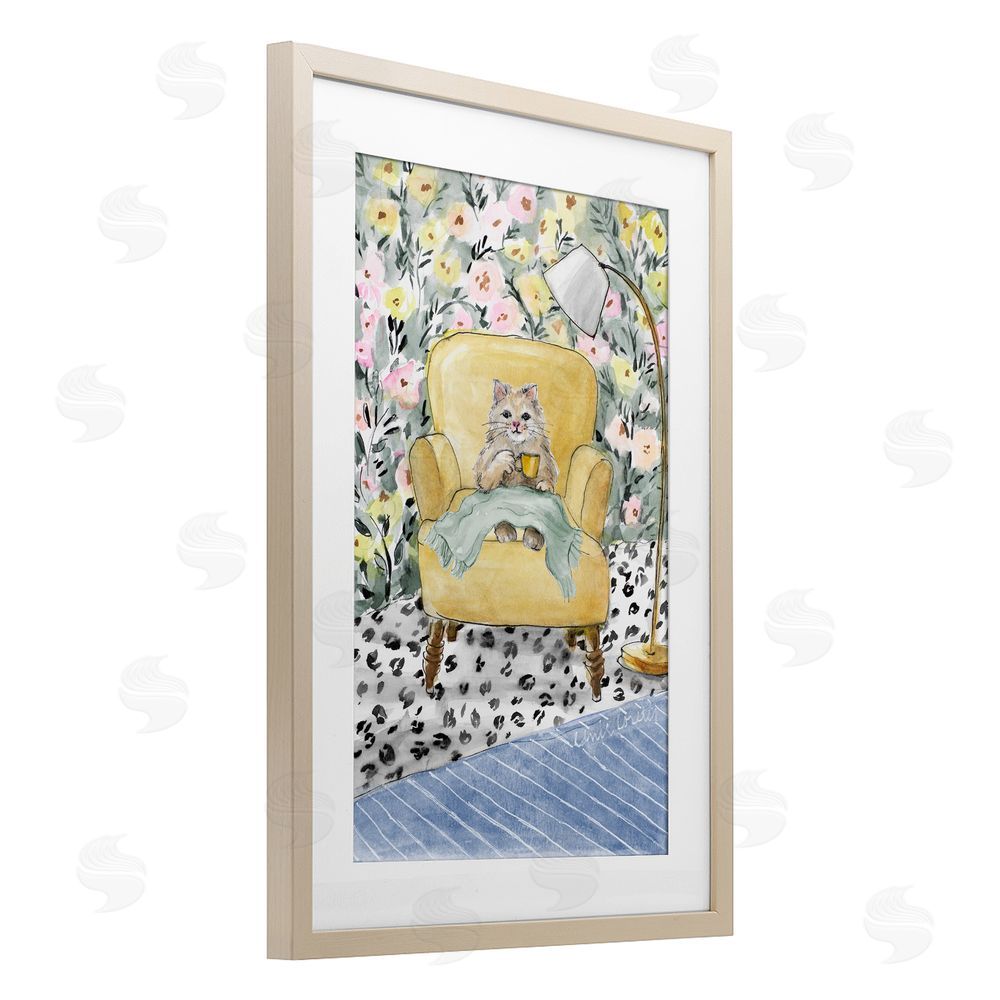 Lanie Loreth Cozy Cat Corner Birch Framed Print Under Glass Wall Art